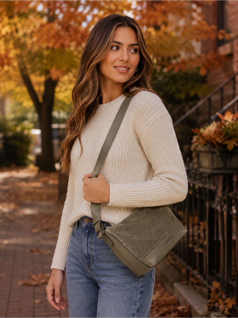 Mushroom Suede Crossbody Bag - Women's Shoulder Bag NWT